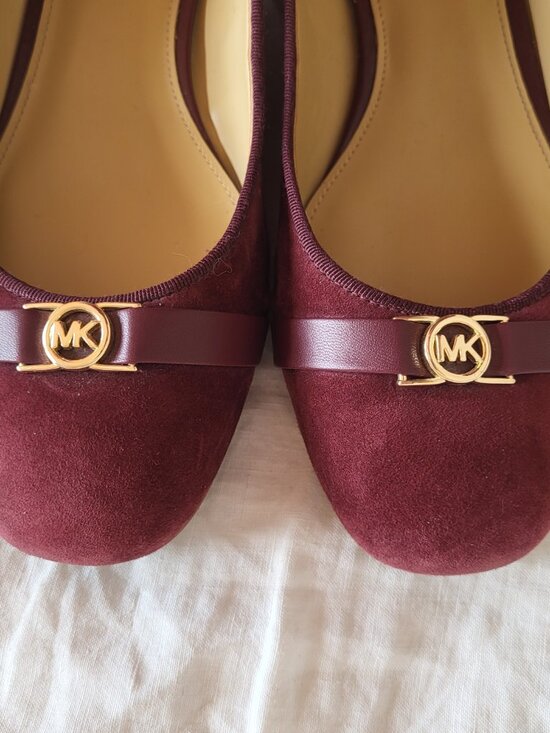 Michael Kors Mindy Flex Plum Burgundy Suede Ballet Flats Gold MK Logo Size 8 - Picture 7 of 14